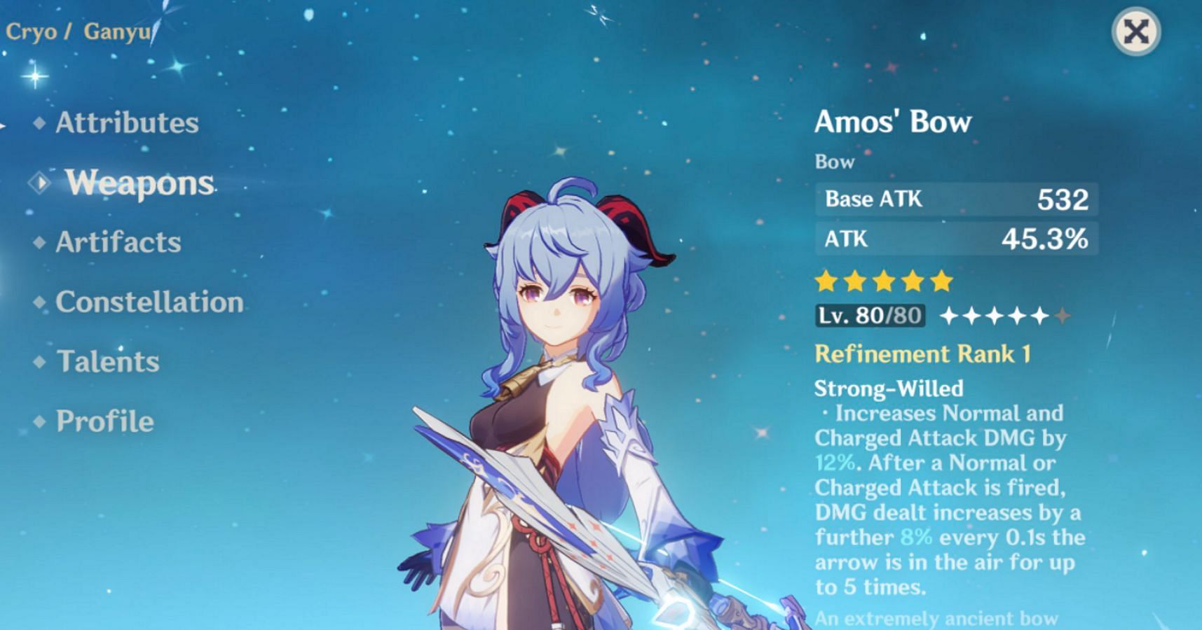 Amos&#039; Bow is arguably her best overall option (Image via Genshin Impact)