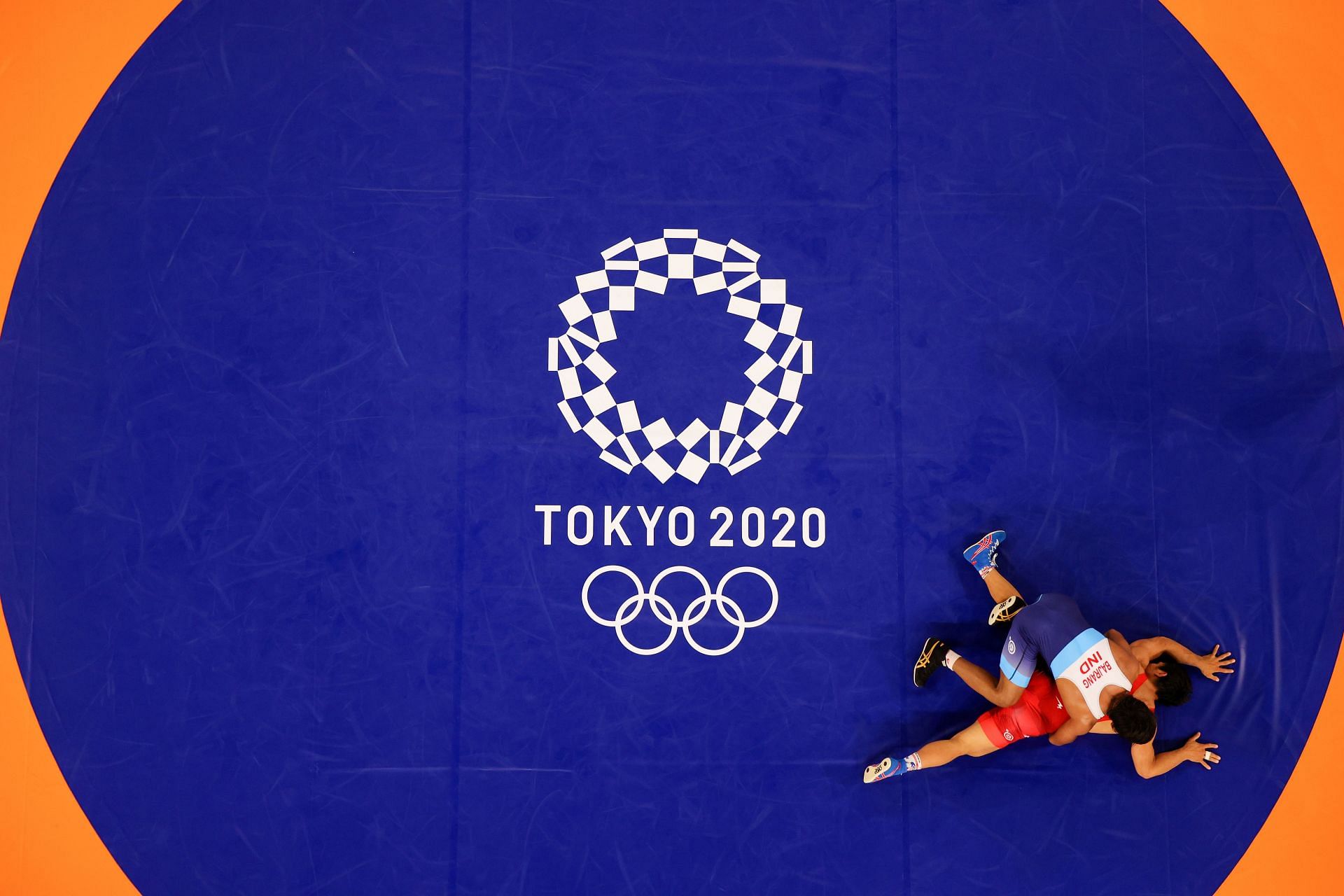 An Indian wrestler in action at Tokyo Olympics