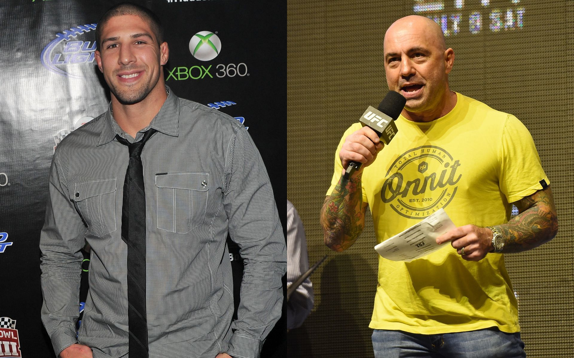 Former mixed martial artist Brendan Schaub (left) and current UFC commentator Joe Rogan (right) at different promotional events