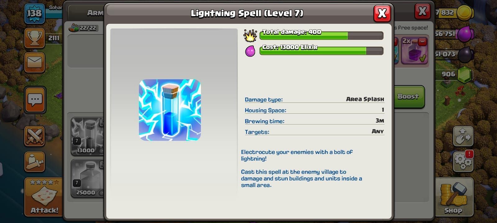 The Clash of Clans Lightning Spell (Image via Sportskeeda)