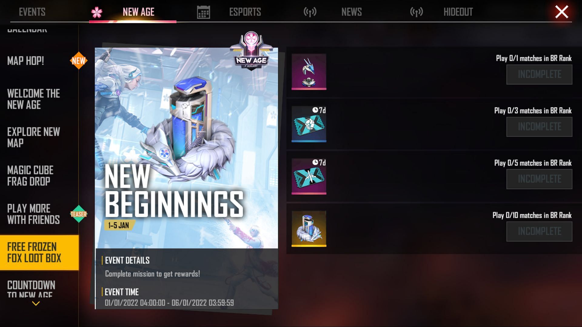 The Free Frozen Loot Box event (Image via Free Fire)
