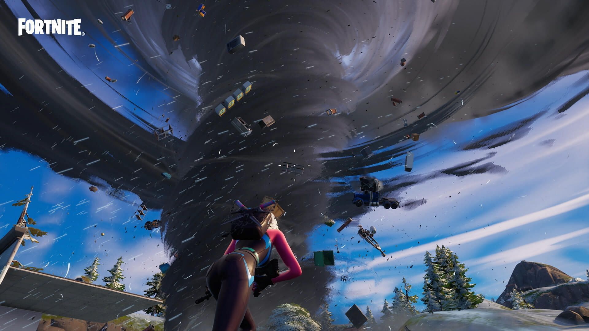 A player approaching a tornado in Chapter 3 Season 1 (Image via Epic Games)