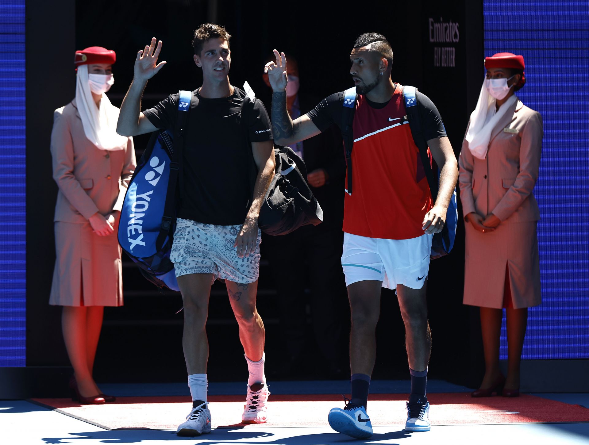 Thanasi Kokkinakis (L) and Nick Kyrgios at the 2022 Australian Open