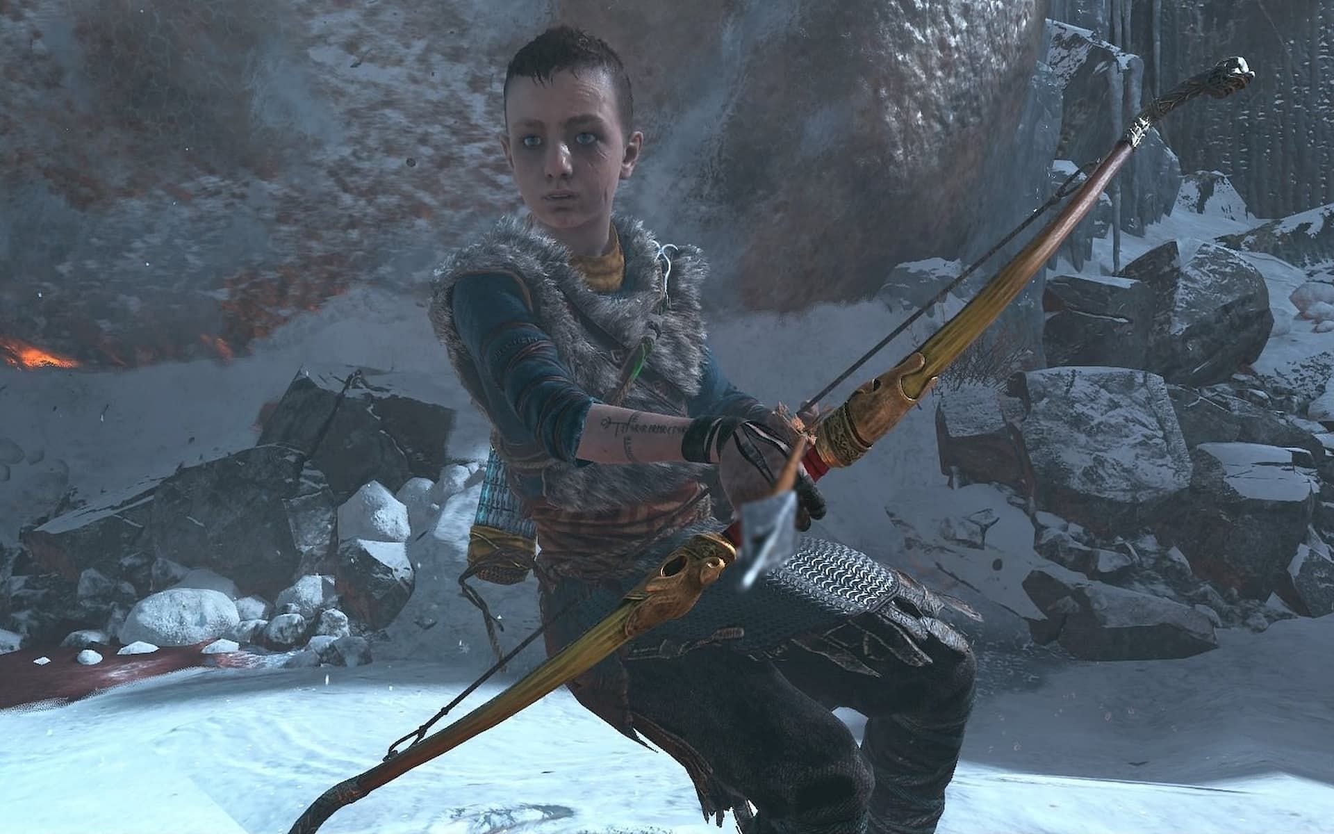 Atreus wielding his Talon Bow in God of War (Image via Sony Interactive Entertainment)