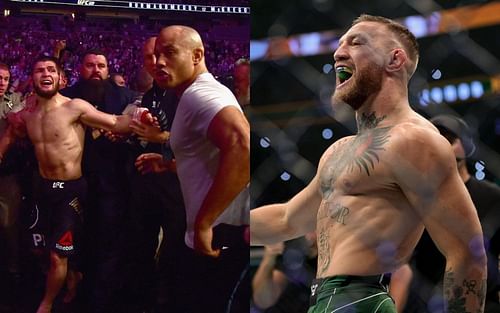 Khabib Nurmagomedov (left), Ali Abdelaziz (center) & Conor McGregor (right)