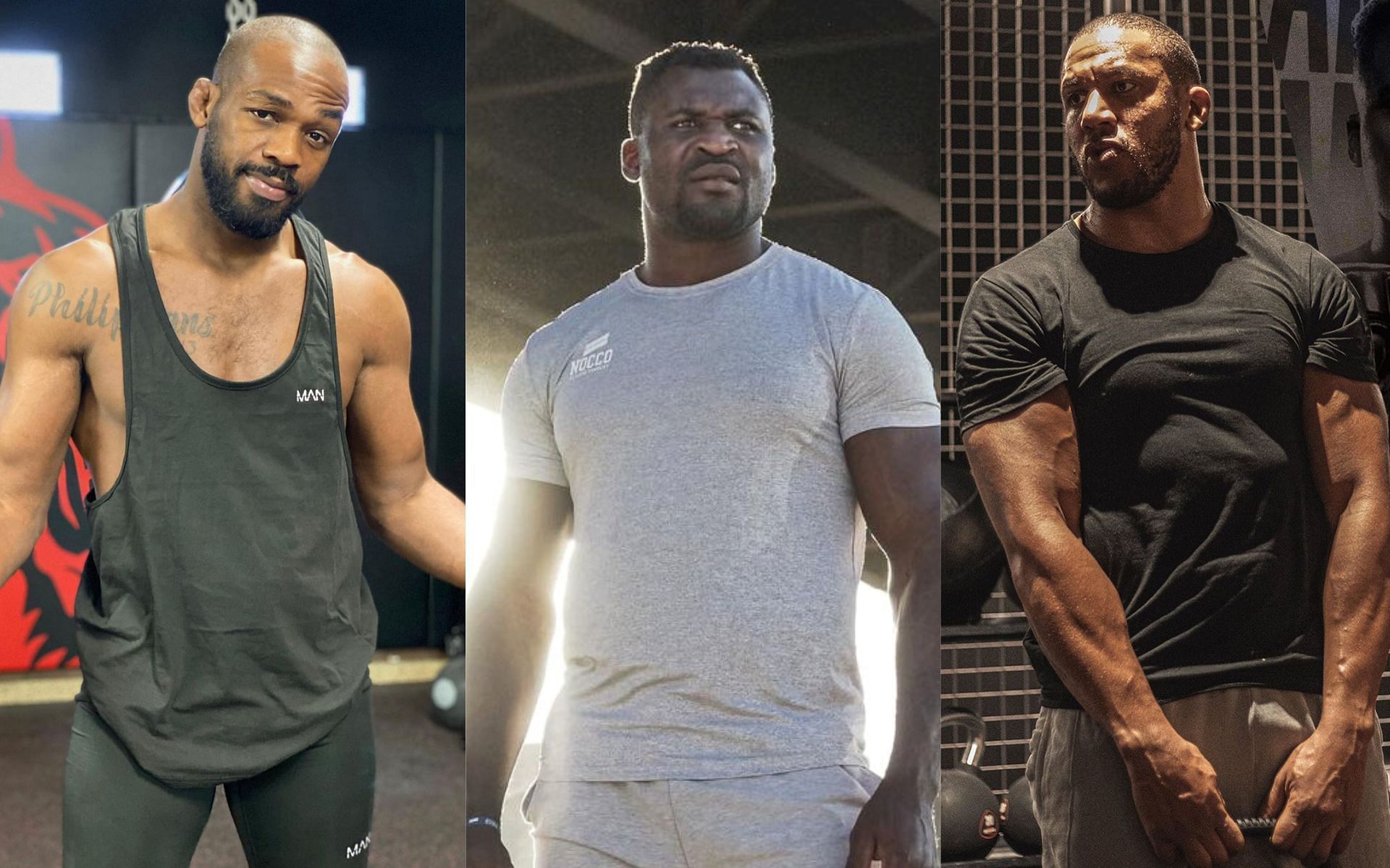 Jon Jones (left), Francis Ngannou (middle), Ciryl Gane (right) [Image Courtesy: @jonnybones, @francisngannou, and @ciryl_gane via Instagram]