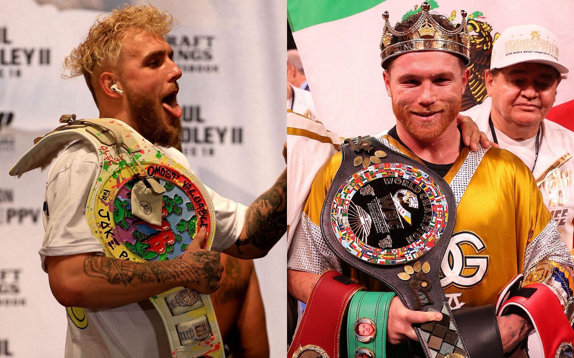 Jake Paul (left) and Canelo Alvarez (right)