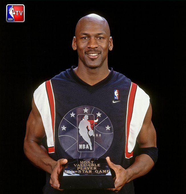 Michael Jordan of the Eastern Conference All Stars smiles during