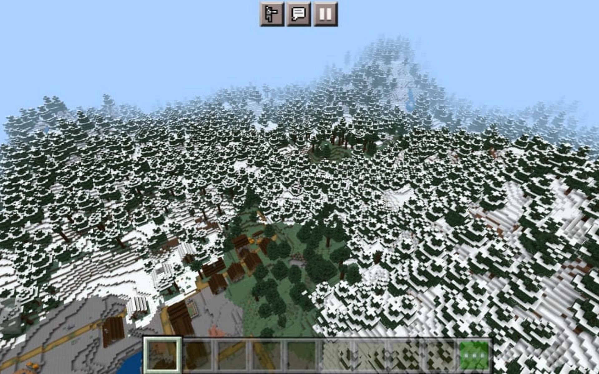 قرية التنوب بجوار غابة مستوحاة من الخيال (الصورة من Minecraft)