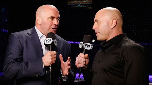 Dana White (L) and Joe Rogan (R) at a UFC event