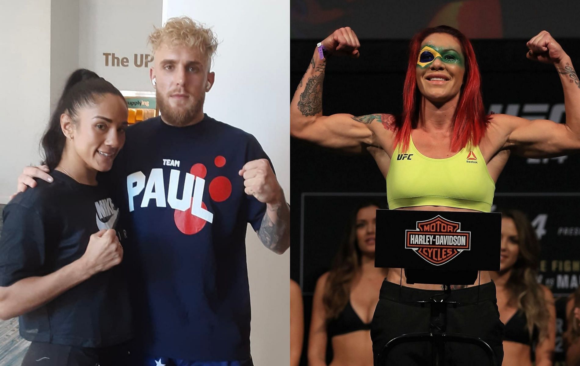 Amanda Serrano (left), Jake Paul (center) &amp; Cris Cyborg (right)