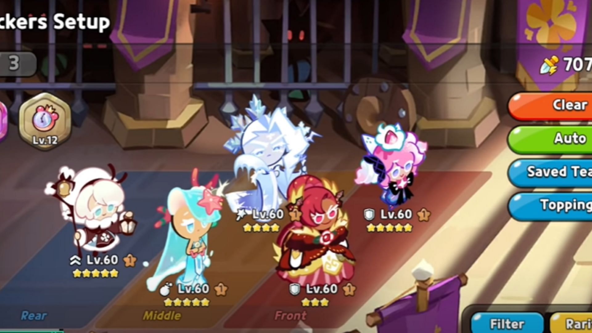 This is the layout of the most effective PvE team in Cookie Run: Kingdom (Image via Sportskeeda)