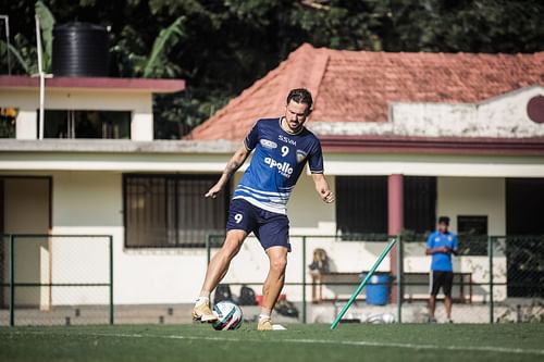 Chennaiyin FC's Nerijus Valskis during a training session. (PC: Chennaiyin FC)