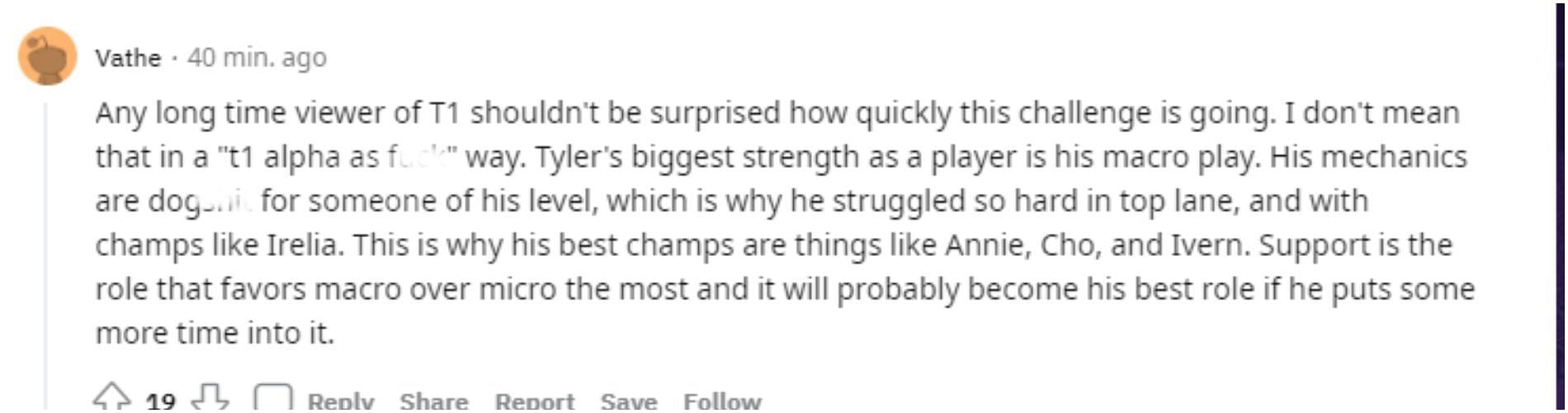 One of the takes from the Tyler1 thread on Reddit (Image via Sportskeeda)
