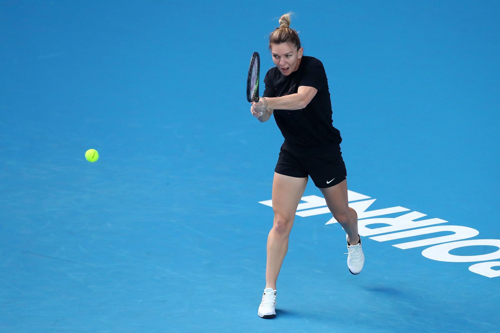 Simona Halep practicing ahead of the 2022 Australian summer of tennis