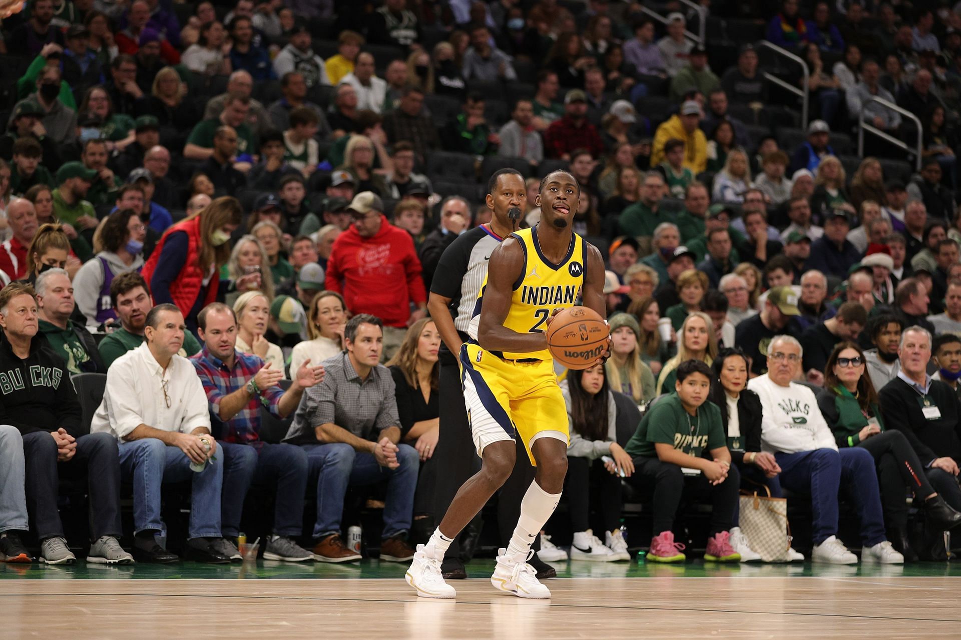 Caris LeVert prepares to attempt a jump shot