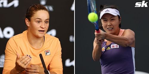 Ashleigh Barty (R) and Peng Shuai (L)