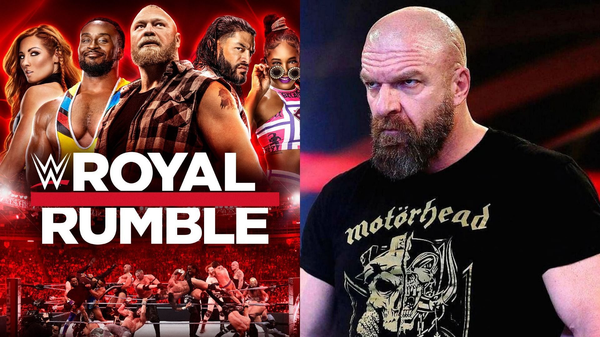 Royal Rumble poster (left); Triple H (right)