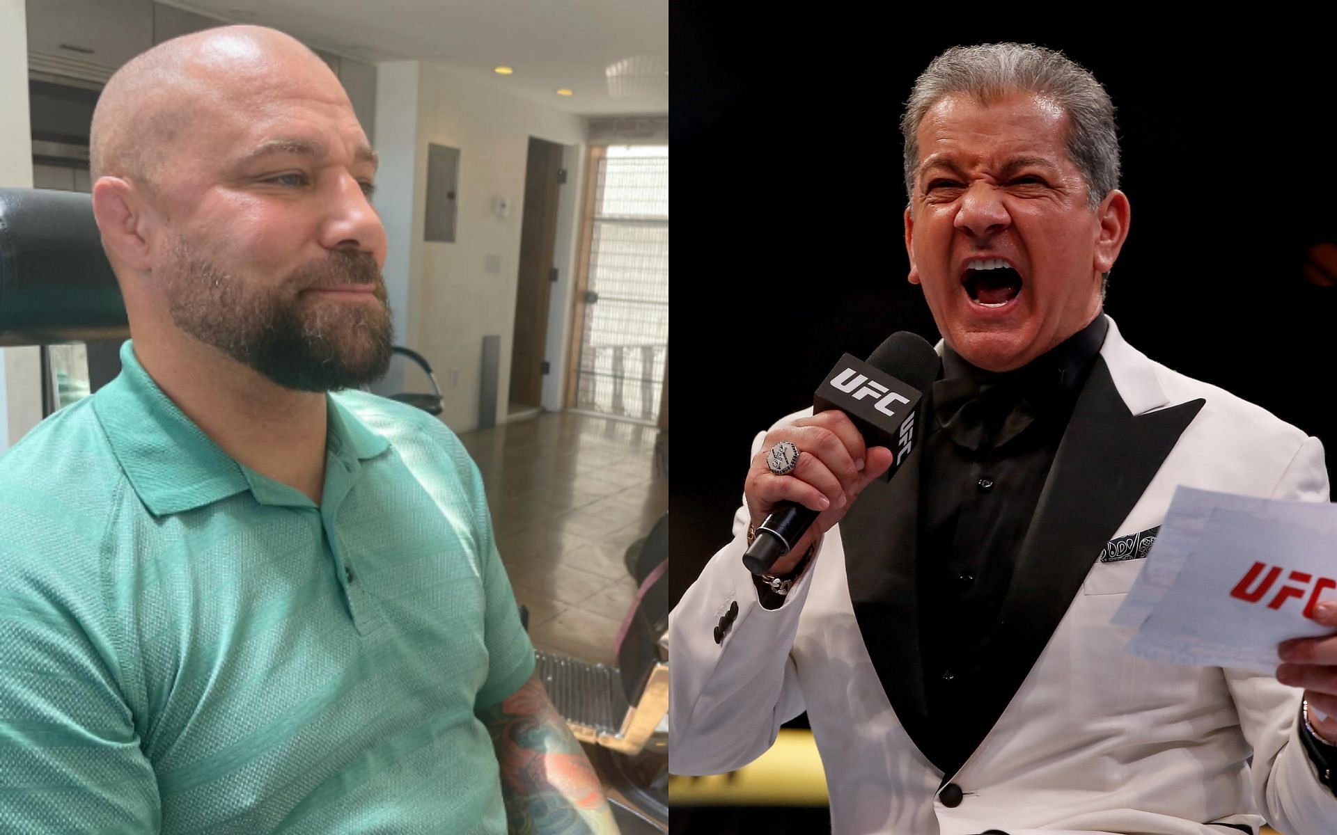 Frank Trigg (left; Image Credit: @franktrigg on Instagram) and Bruce Buffer (right)