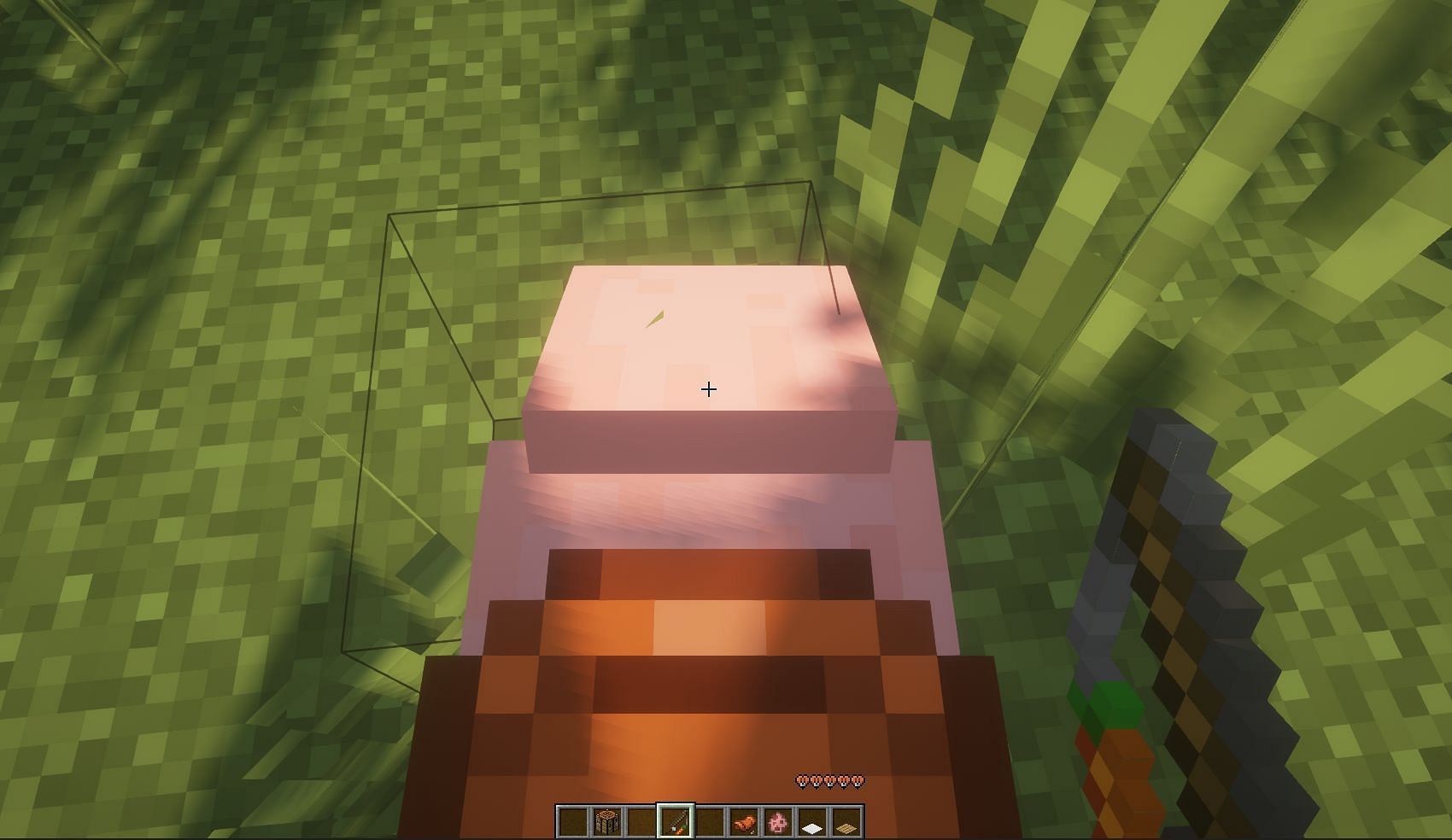 Riding pig with carrot (Image via Minecraft)