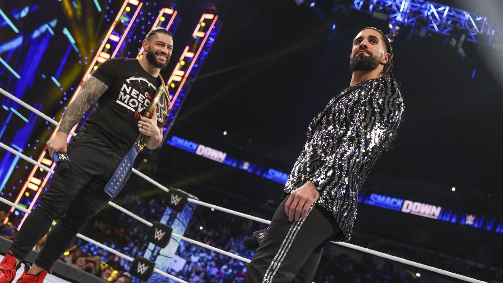 Roman Reigns and Seth Rollins face off at the Royal Rumble