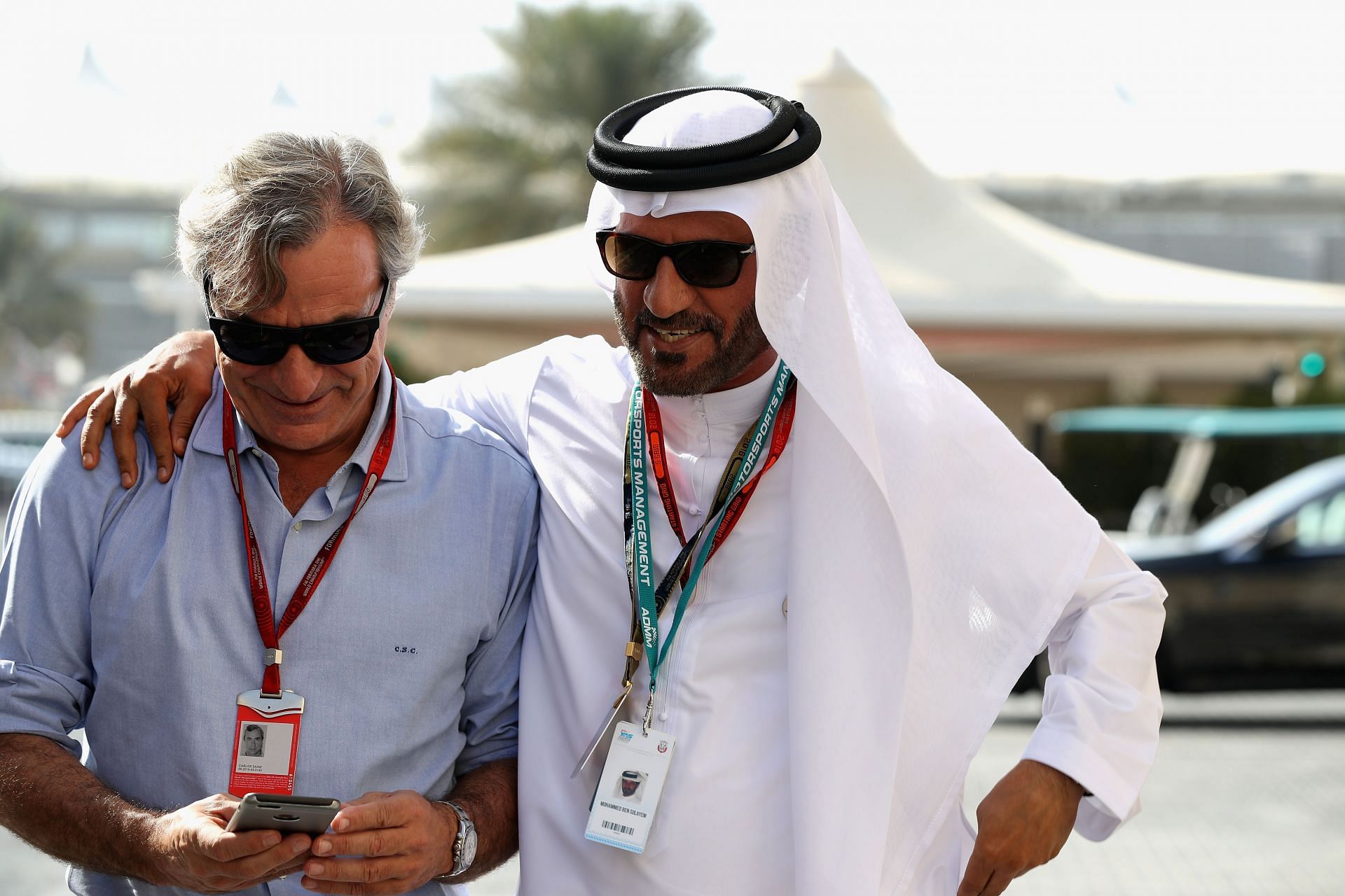 Mohammed Ben Sulayem with Carlos Sainz Sr, during the 2016 Abu Dhabi GP