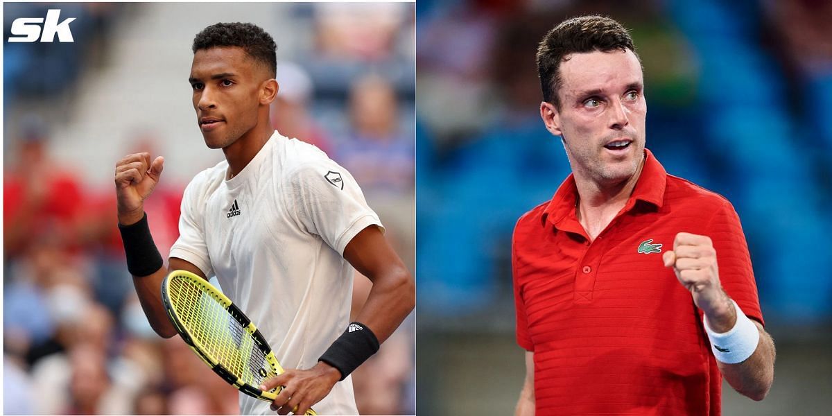 Felix Auger-Aliassime (L) and Roberto Baustista Agut.