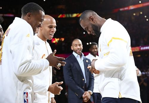 Channing Frye and LeBron James receive their 2016 NBA championship rings