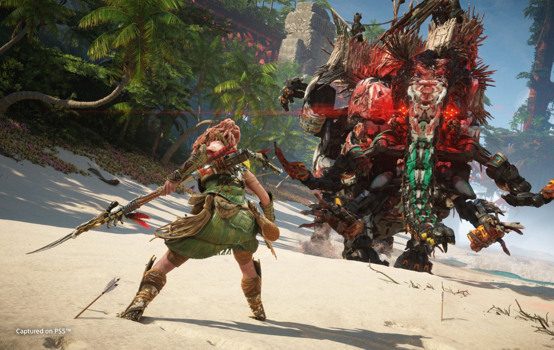 Aloy comes face to face with an adversary (Image via Guerrilla Games)