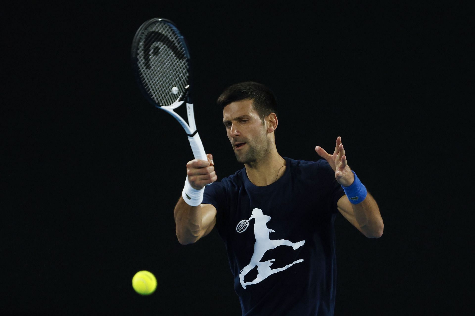 Novak Djokovic during one of his practice sessions in Melbourne