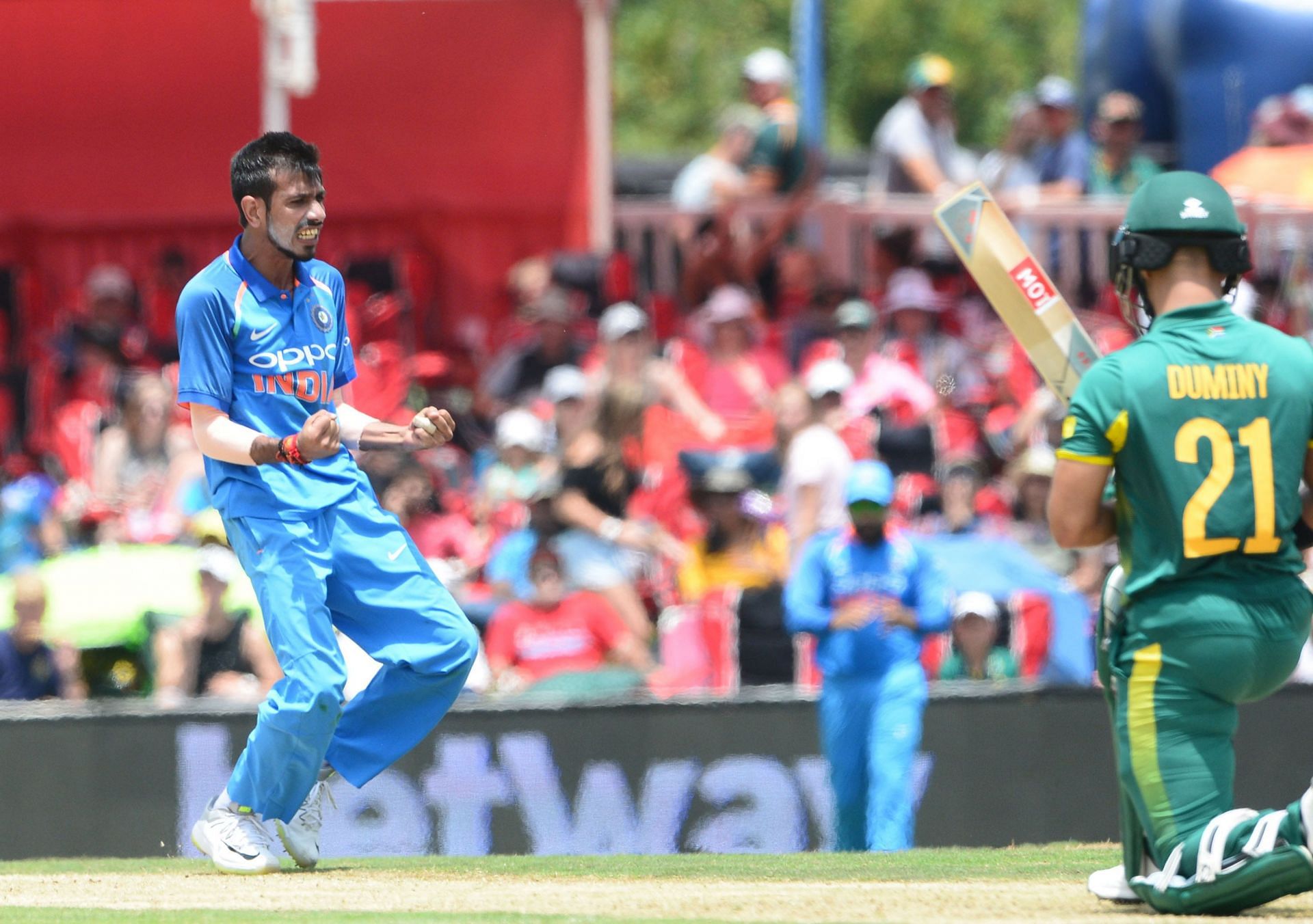 Yuzvendra Chahal is ecstatic after claiming a wicket. Pic: Getty Images