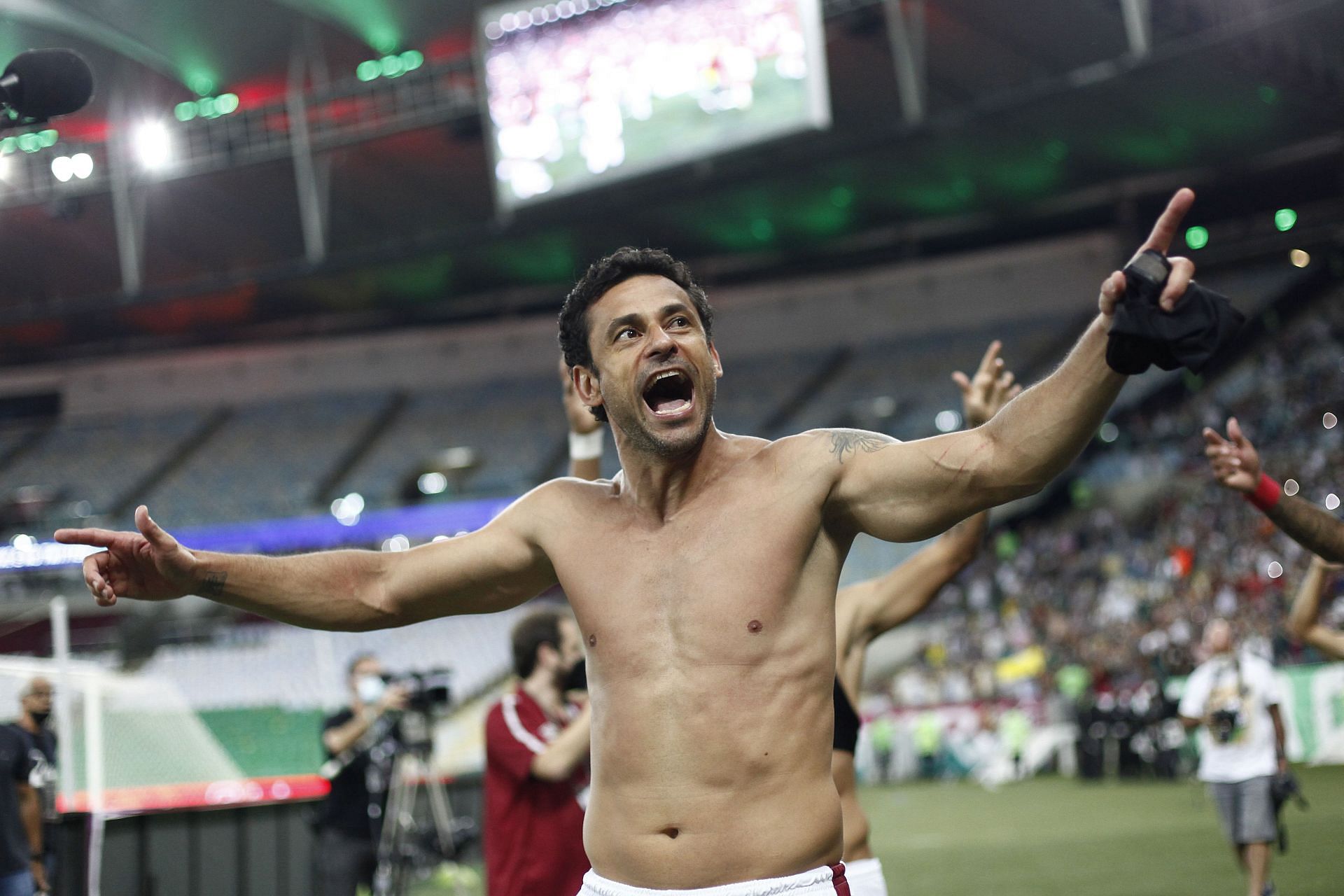 Fred celebrates after netting for Fluminense against Internacional in the Brasileirao 2021.
