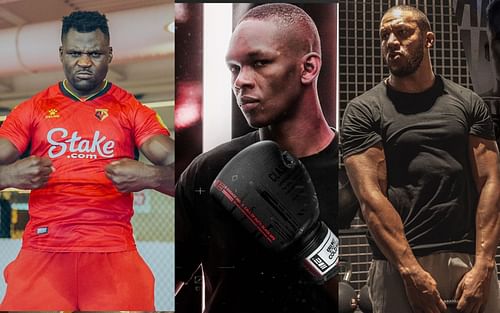 Francis Ngannou (left), Israel Adesanya (middle), Ciryl Gane (right) [Image Courtesy: @francisngannou, @stylebender, and @ciryl_gane via Instagram]