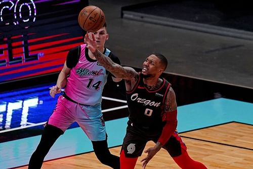 Damian Lillard of the Portland Trail Blazers against Miami Heat's Tyler Herro [Source: USA Today]