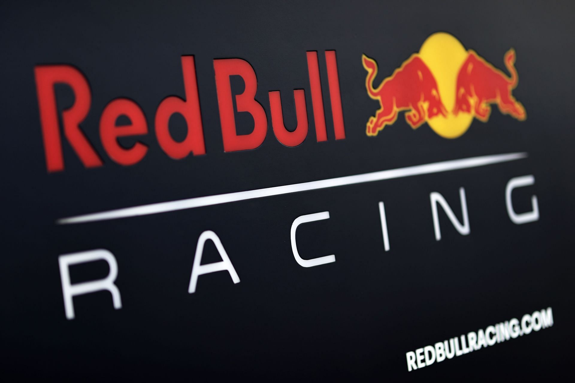 The Red Bull Racing logo in the F1 Paddock (Photo by Chris Graythen/Getty Images)