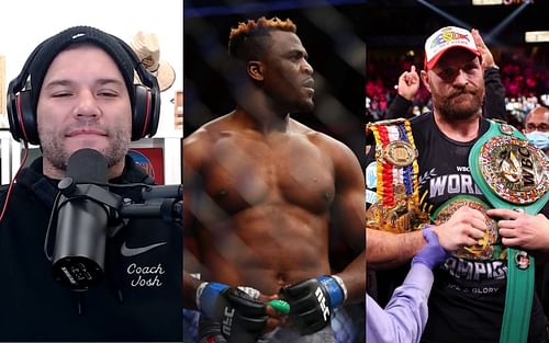 Josh Thomson (left) via. Youtube/WeighinIn ; Francis Ngannou (centre); Tyson Fury (right)