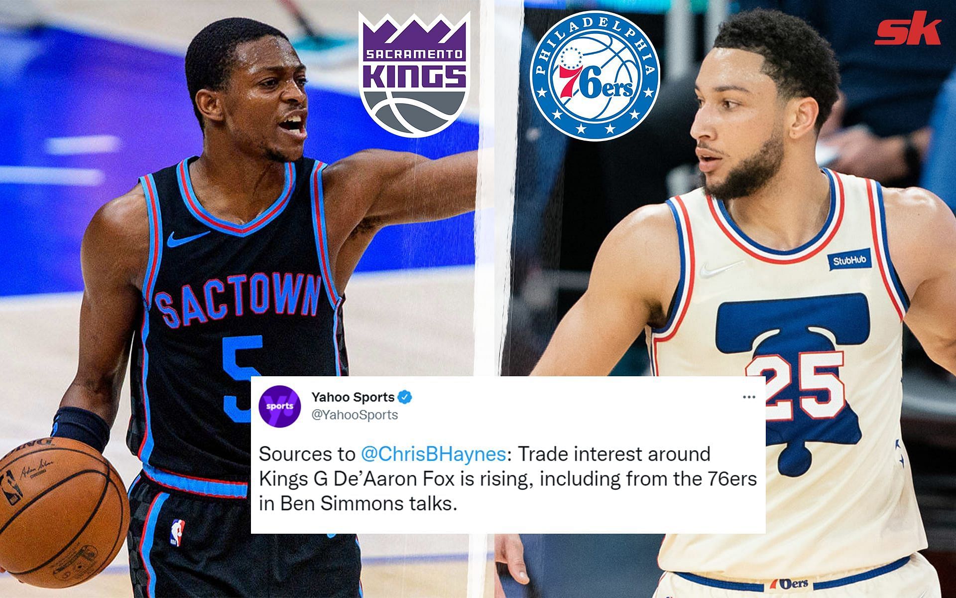 Philadelphia 76res guard Ben Simmons, right, could be traded for Sacramento Kings guard De&#039;Aaron Fox.