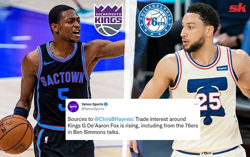 Philadelphia 76res guard Ben Simmons, right, could be traded for Sacramento Kings guard De'Aaron Fox.