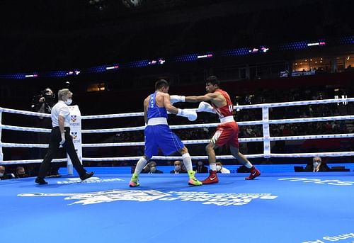 File picture of India's Akash in action at the 2021 World Boxing Championship in Belgrade. (Photo credits: BFI)