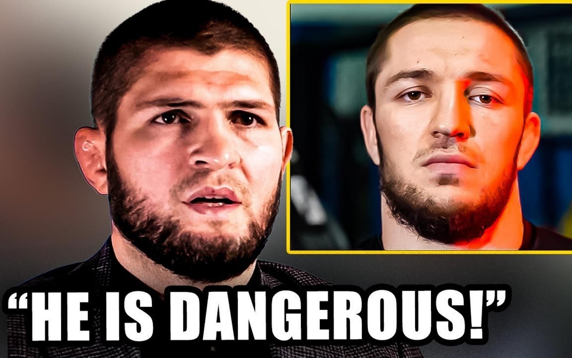 Khabib Nurmagomedov (right) talks about the ONE Championship debut of his prot&eacute;g&eacute; Saygid Izagakhmaev (left). (Image courtesy of ONE Championship)