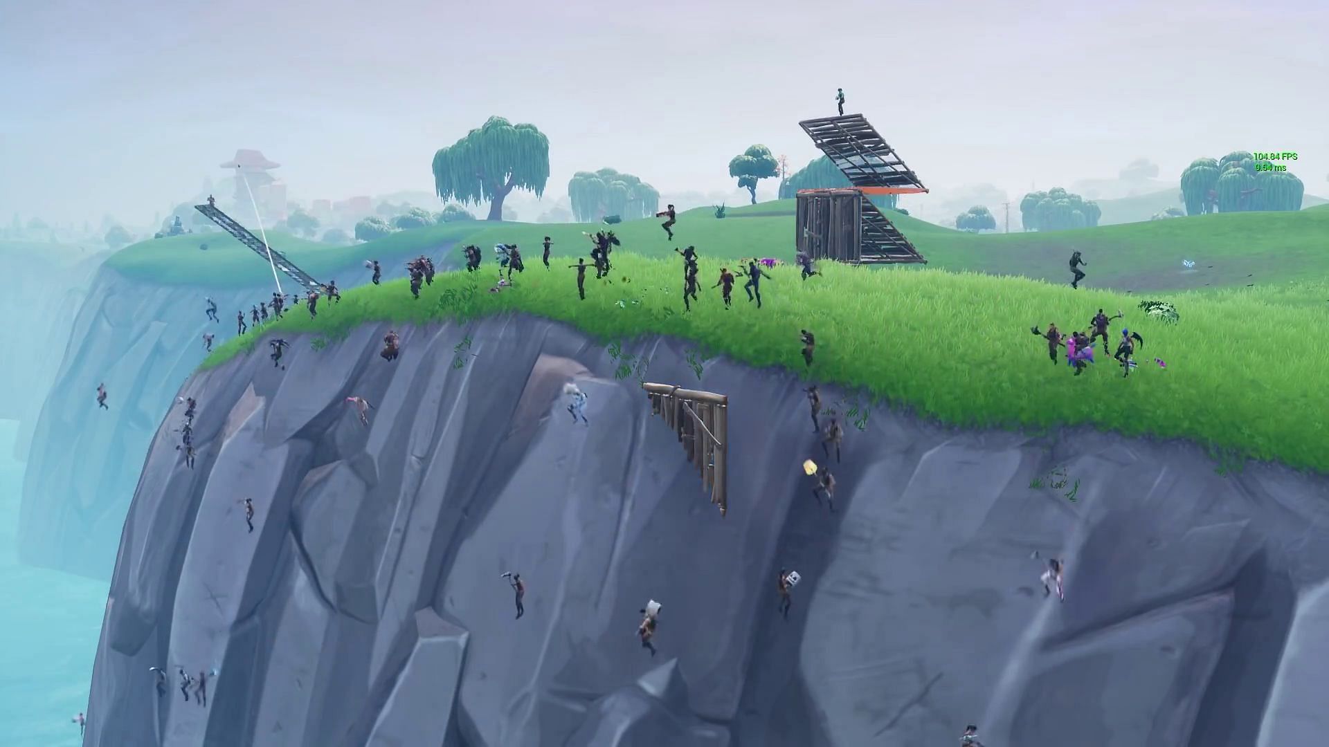 Players jumping off a cliff at the same time (Image via Lazarbeam/YouTube)