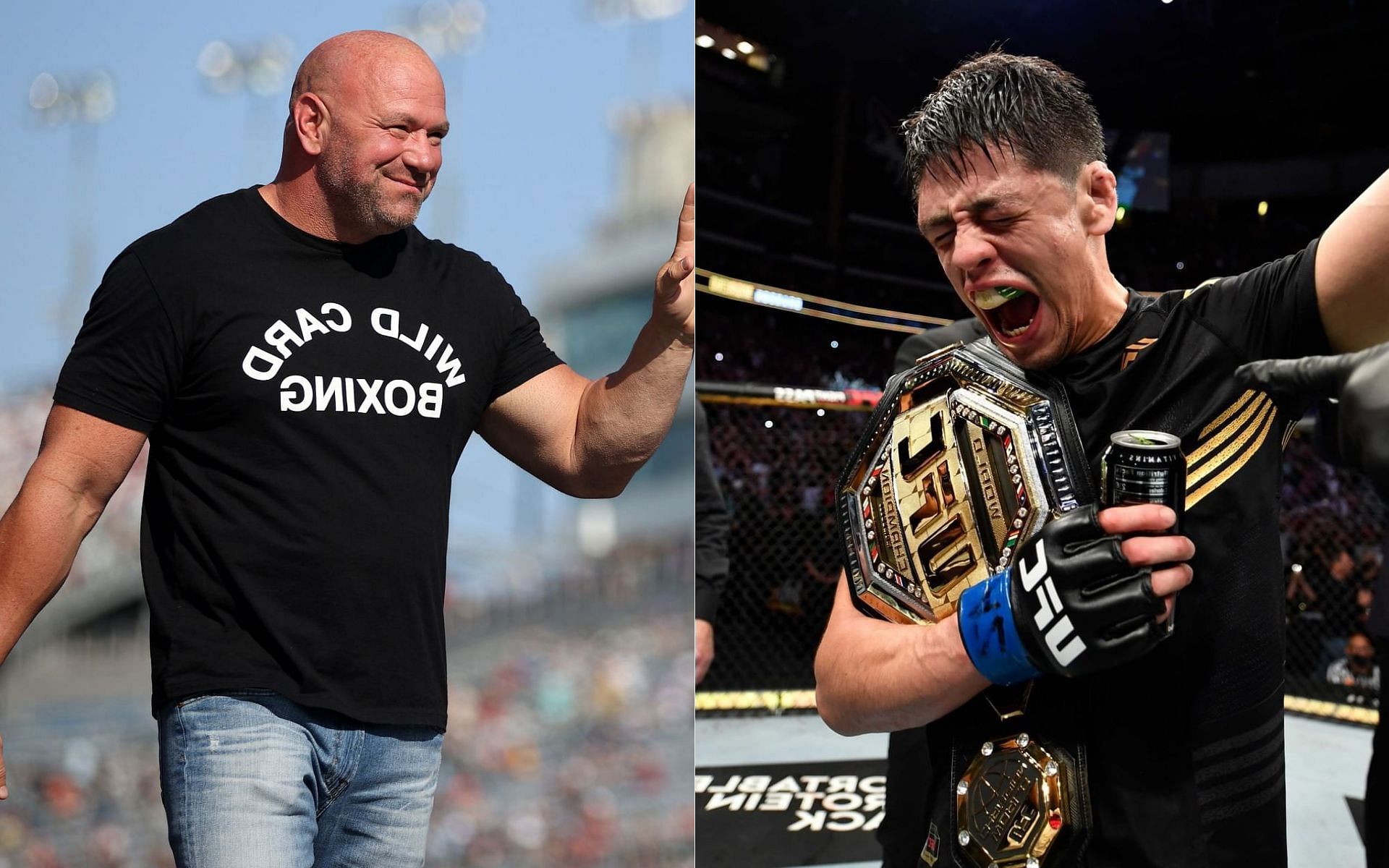 Dana White (left) and Brandon Moreno (right)