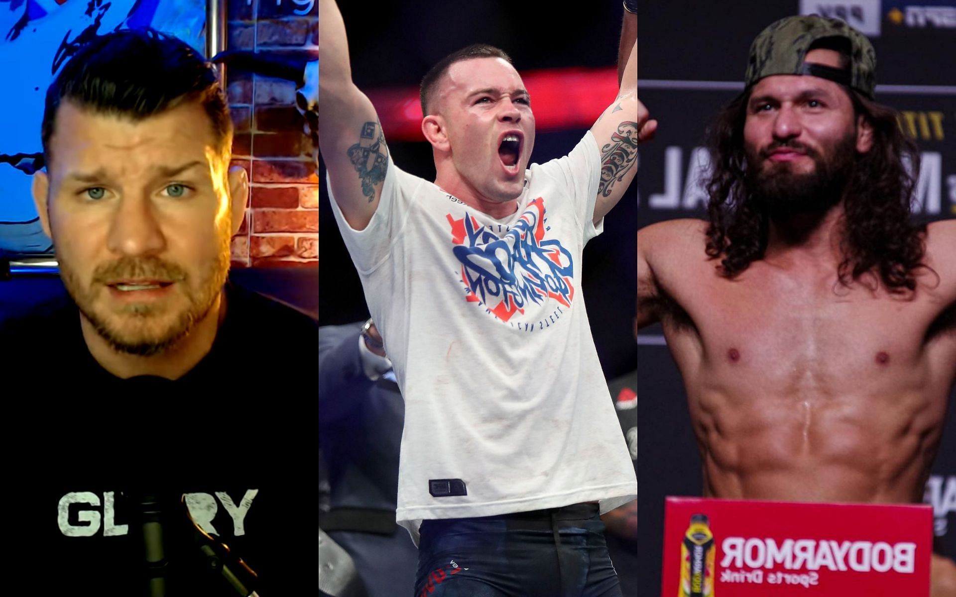 Michael Bisping (left) via YouTube/Michael Bisping; Colby Covington (center); Jorge Masvidal (right)