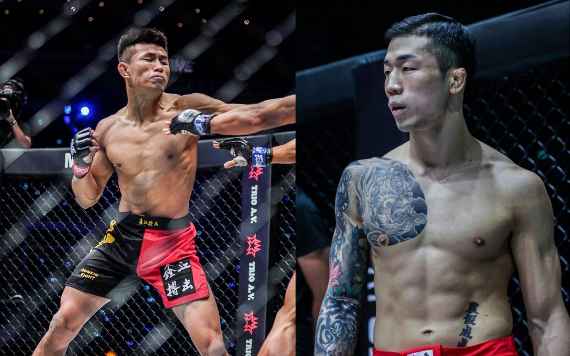 ONE Championship featherweight Tang Kai (left) and Kim Jae Woong (right) trade words ahead of their fight on January 28. (Images courtesy of ONE Championship)