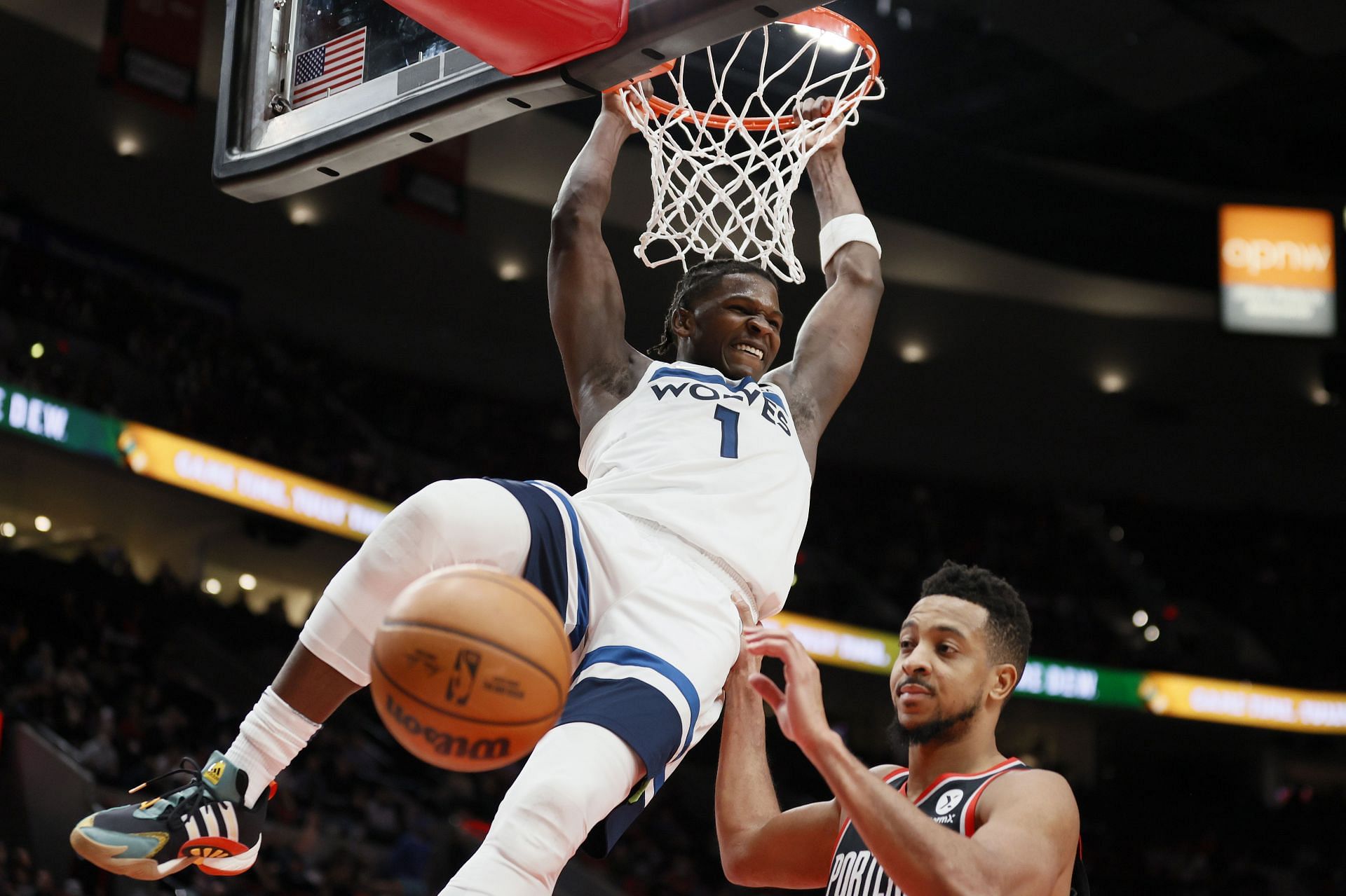 Minnesota Timberwolves vs. Portland Trail Blazers; Anthony Edwards slams it down late in his 40-point perforamce.