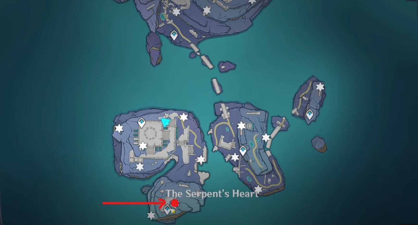 Investigate the pool at this location at The Serpent&#039;s Heart (Image via Genshin Impact)