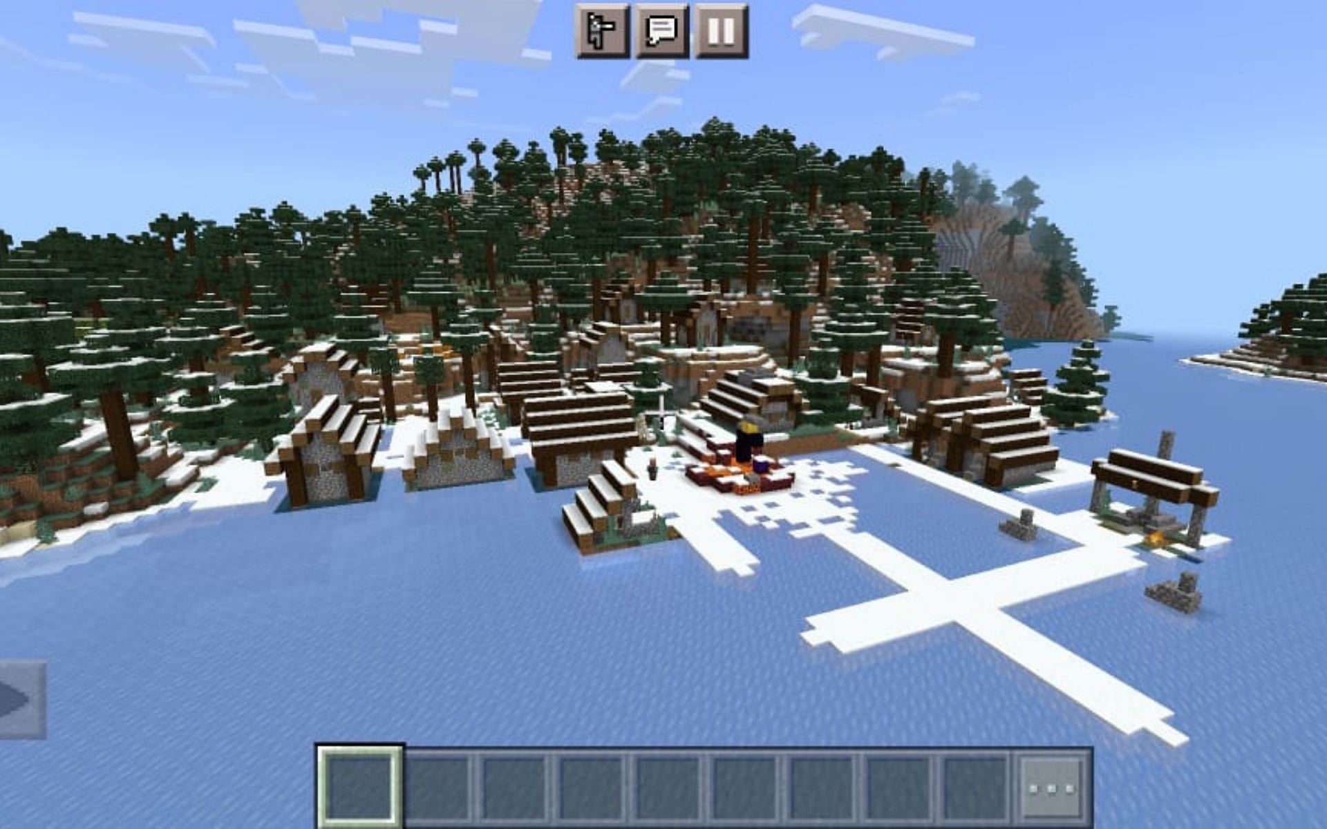 قرية بها بوابة محطمة (الصورة من Minecraft)