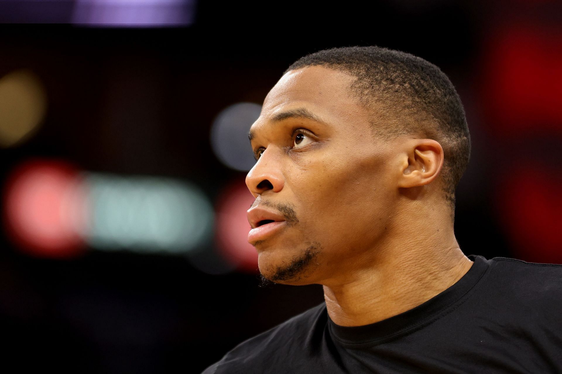 Russell Westbrook of the LA Lakers before facing the Houston Rockets on Dec. 28 in Houston, Texas.