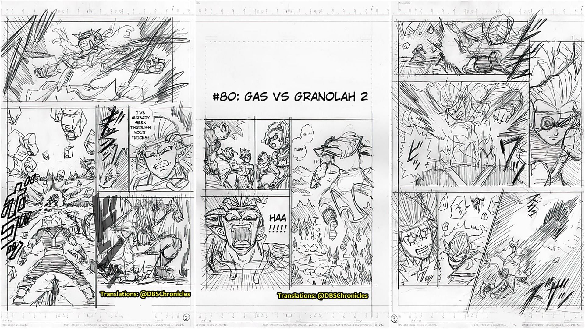 The new set of first draft drawings for chapter 80 showcase the continuation of the fight from chapter 79 (Image via Twitter/@DBSChronicles)