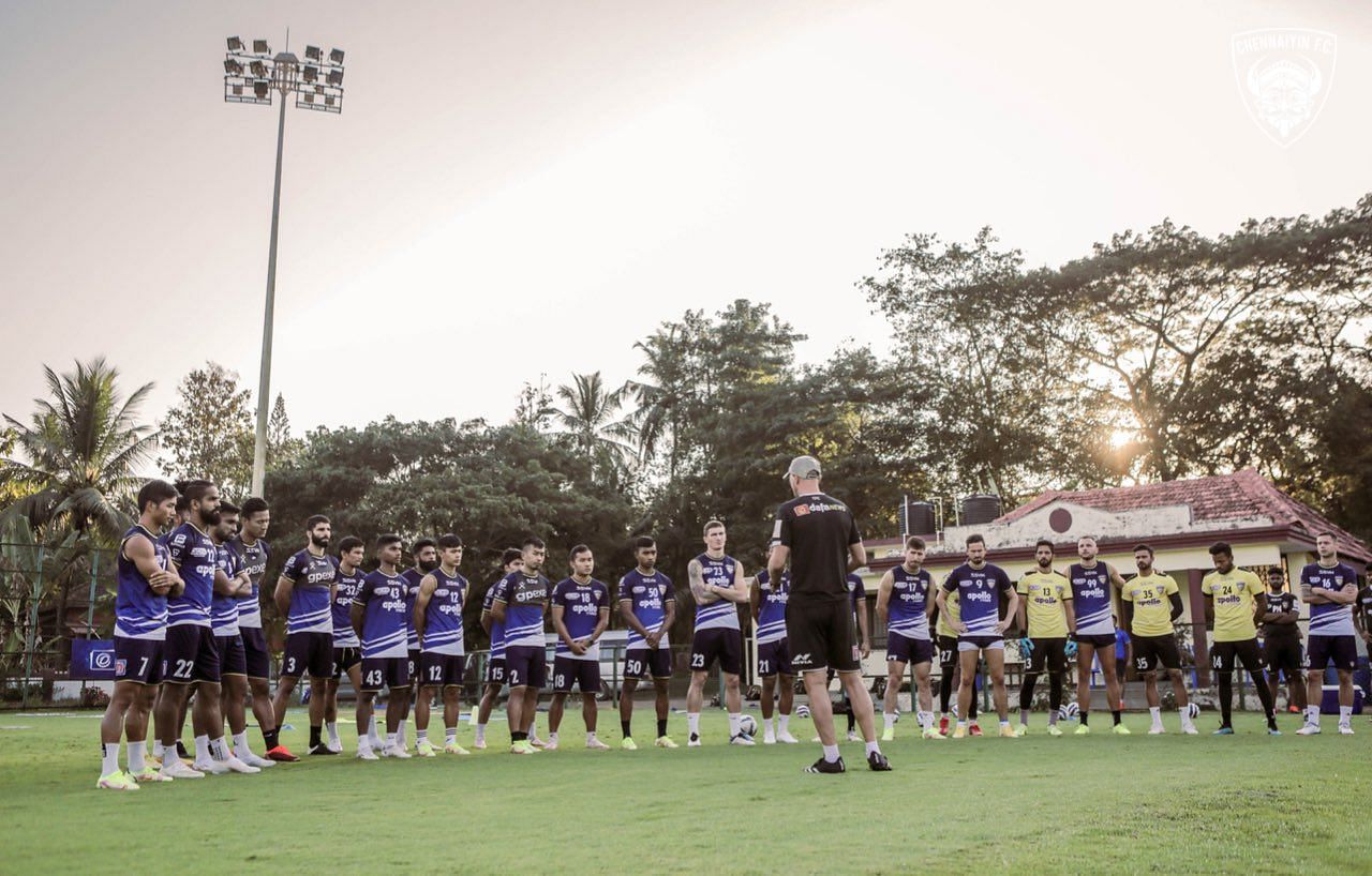 Chennaiyin FC players training ahead of their clash against NorthEast United FC. (Image Courtesy: Twitter/ChennaiyinFC)